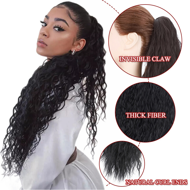 24” Corn Wave Claw Clip in Ponytail Thick as Human Real Natural Hair Extensions
