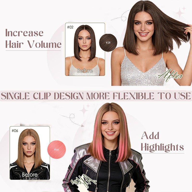 Real Remy Human Hair Extensions 6pcs Single Mini Clip in 10 inch 12 inch 14 inch