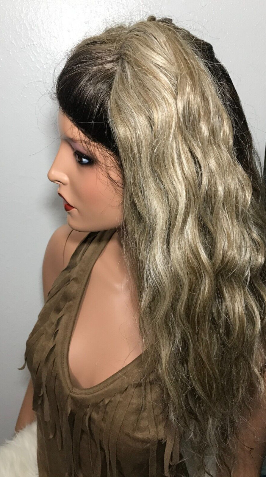 Pre-Owned Fashion Brown And Blonde Long Wavy Up-Do Pony-Tail Lace Front Wig