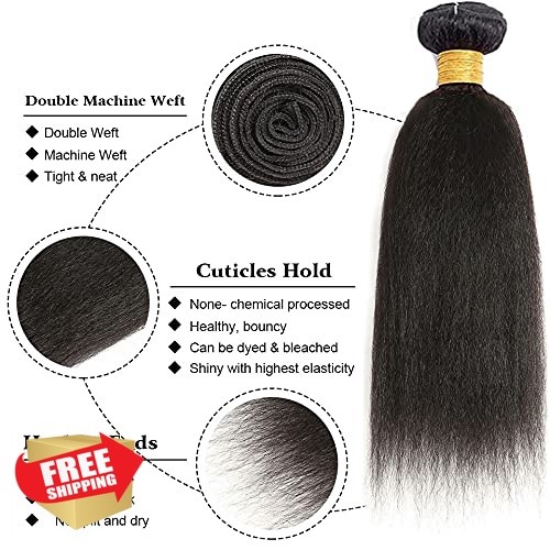 Weeybay 16-20 Inch 1B Black Yaki Kinky Straight Hair