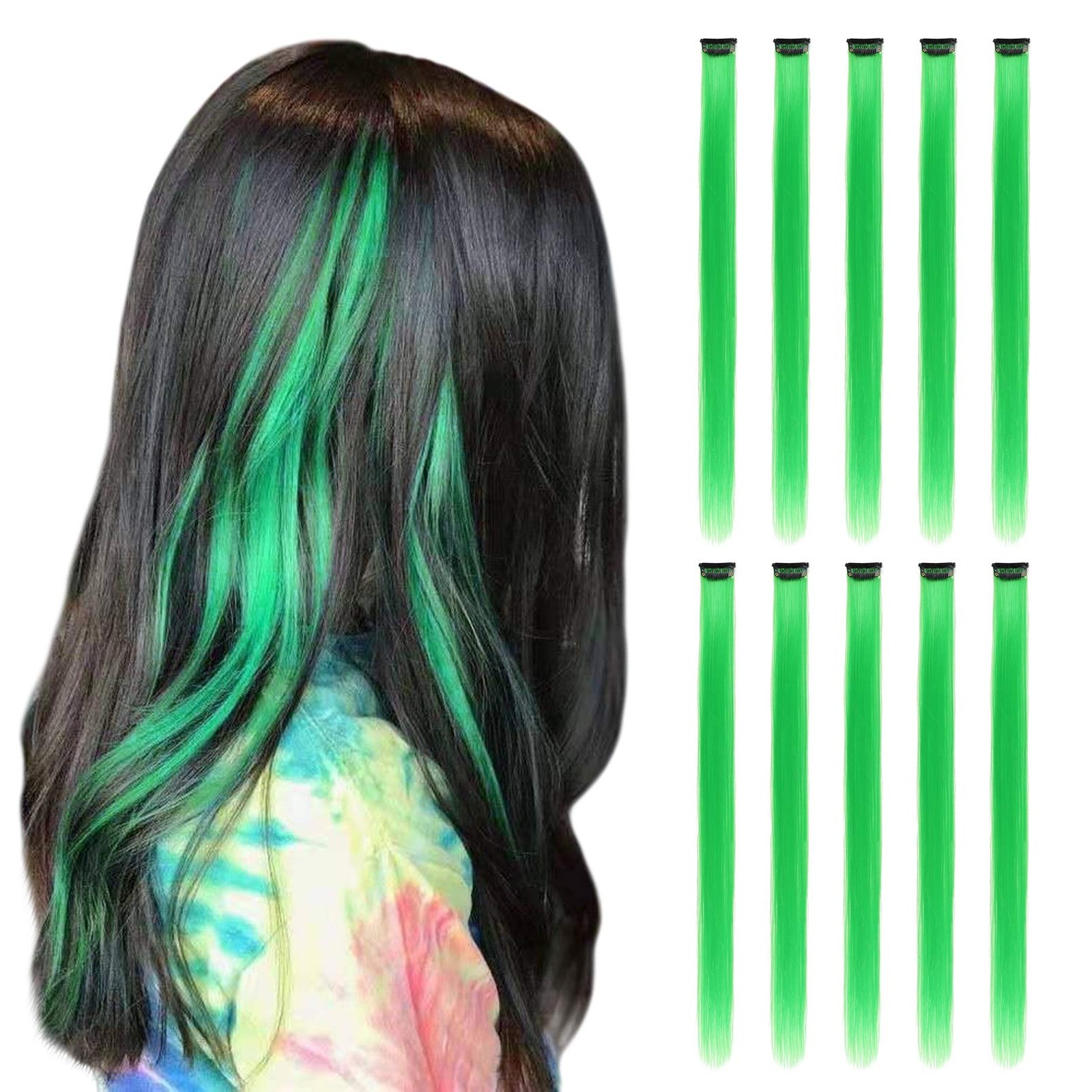 Green Hair Extensions Clip in, 22 Inch 10 Pcs Long Straight Colored, for Wome…