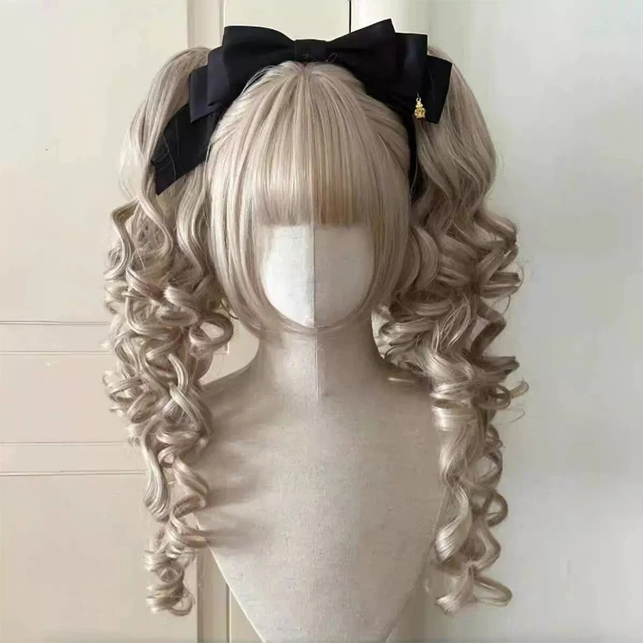 Roman Curly Synthetic Lolita Curly Hair With Bangs Golden Anime Wig Oberl Woman