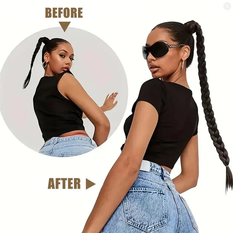 Long Synthetic Straight Braided Hair Extension Elastic Band Clip-in Hairpiece