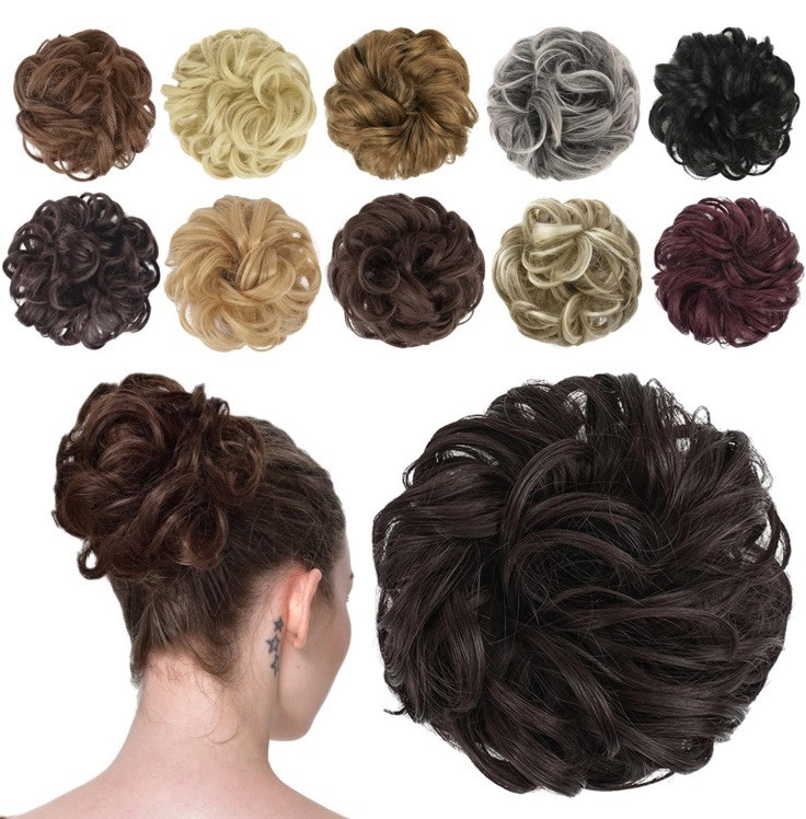 Thick Messy Bun Hair Piece Scrunchies Updo Wrap Hair Extension Grey Lot Of 5 AM2
