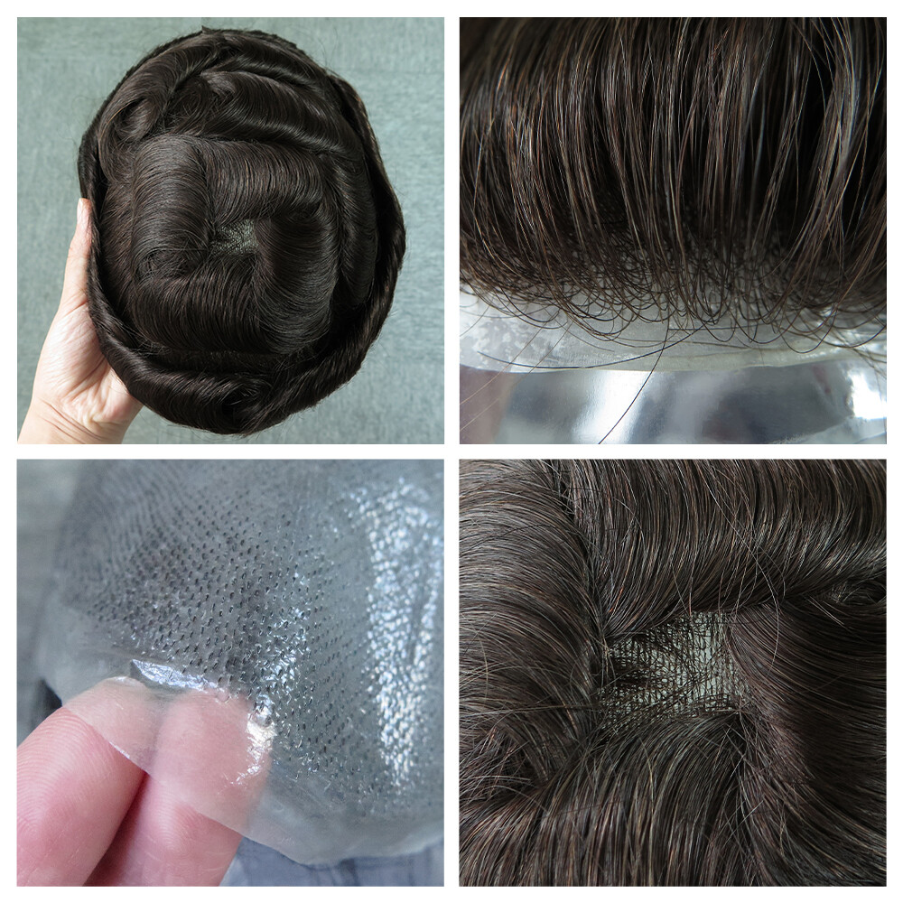 Toupee Mens Human Hair Thin Skin Replacement System Gent Hairpieces OS BIO #3
