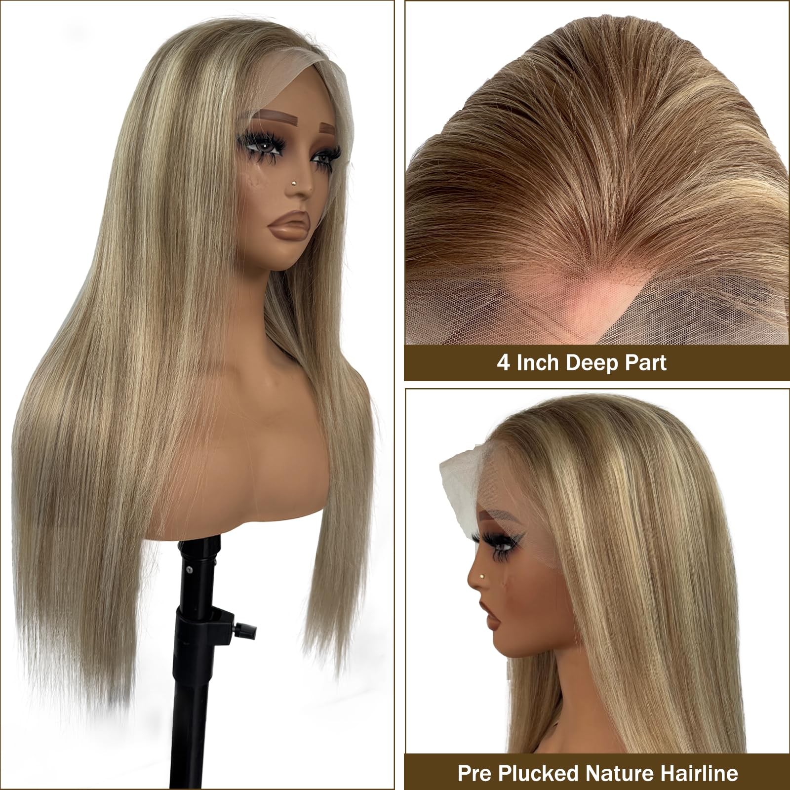 Belaved Highlight Wigs Human Hair 13X4 Ombre Lace Front Ash Brown To Blonde Hd