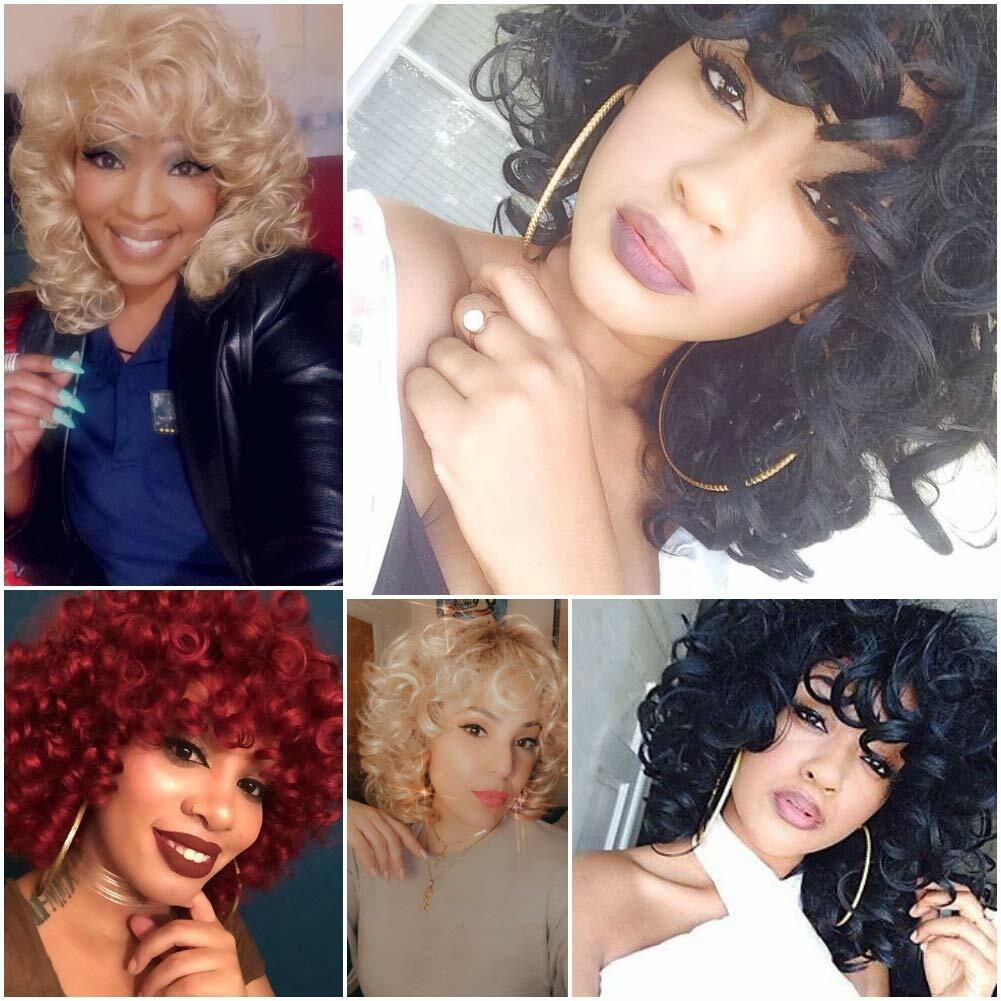 Short Curly Wig with Bangs for Black Women Big Bouncy Fluffy Natural Full Wigs