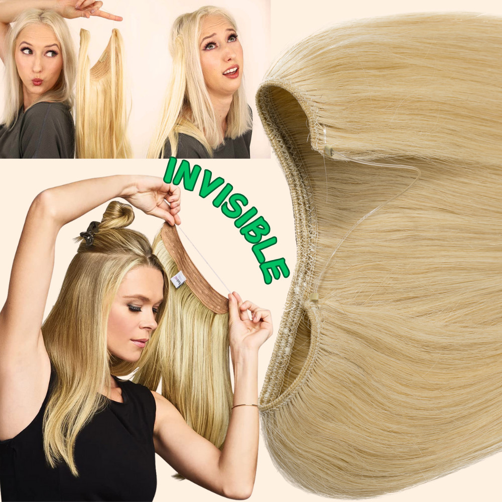 Clip Wire in Remy Human Hair Extensions One Piece Headband Hidden Invisible Ring