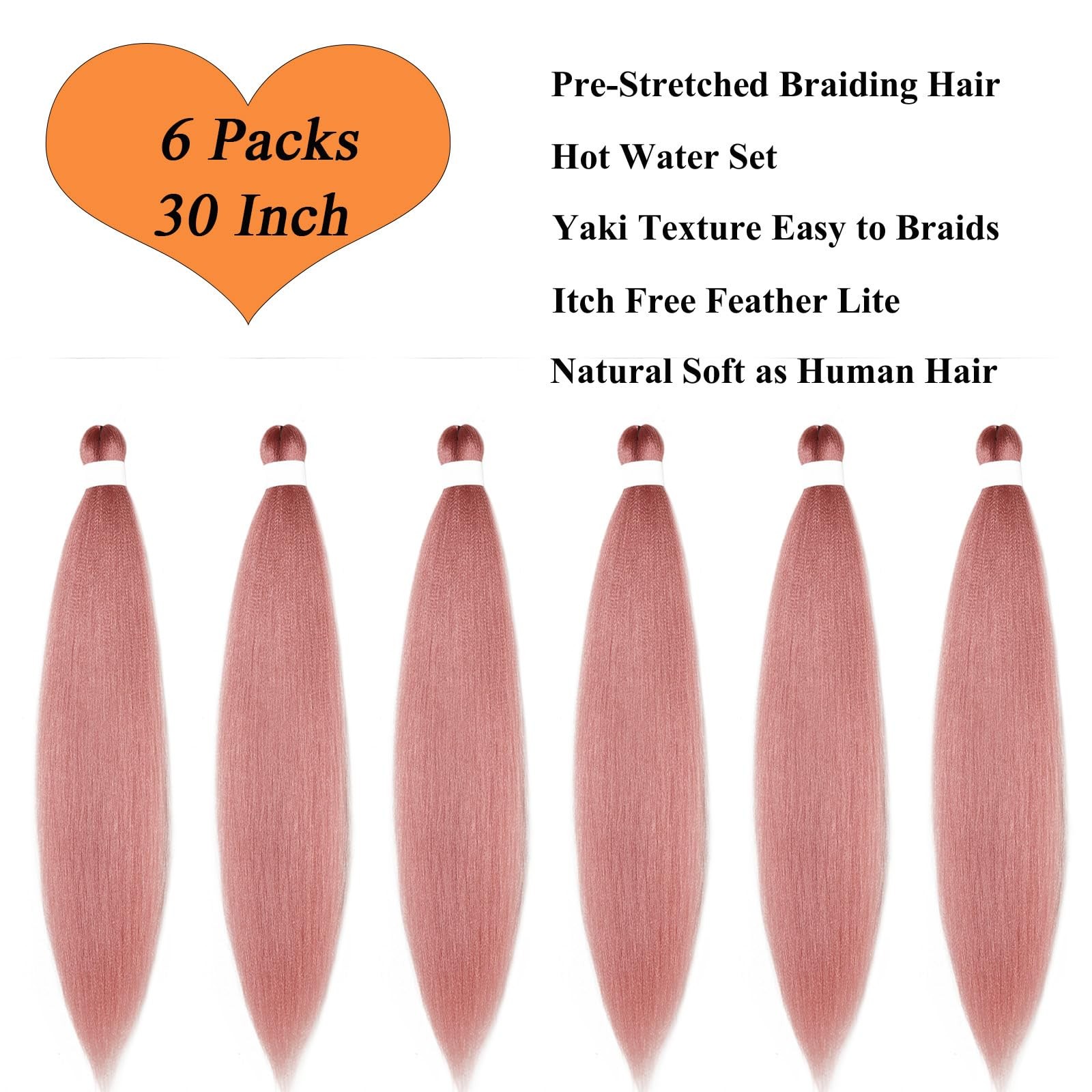 Ai Yuchen 30″ Pre-Stretched Braiding Hair Rose Gold Pink 6 Bundles