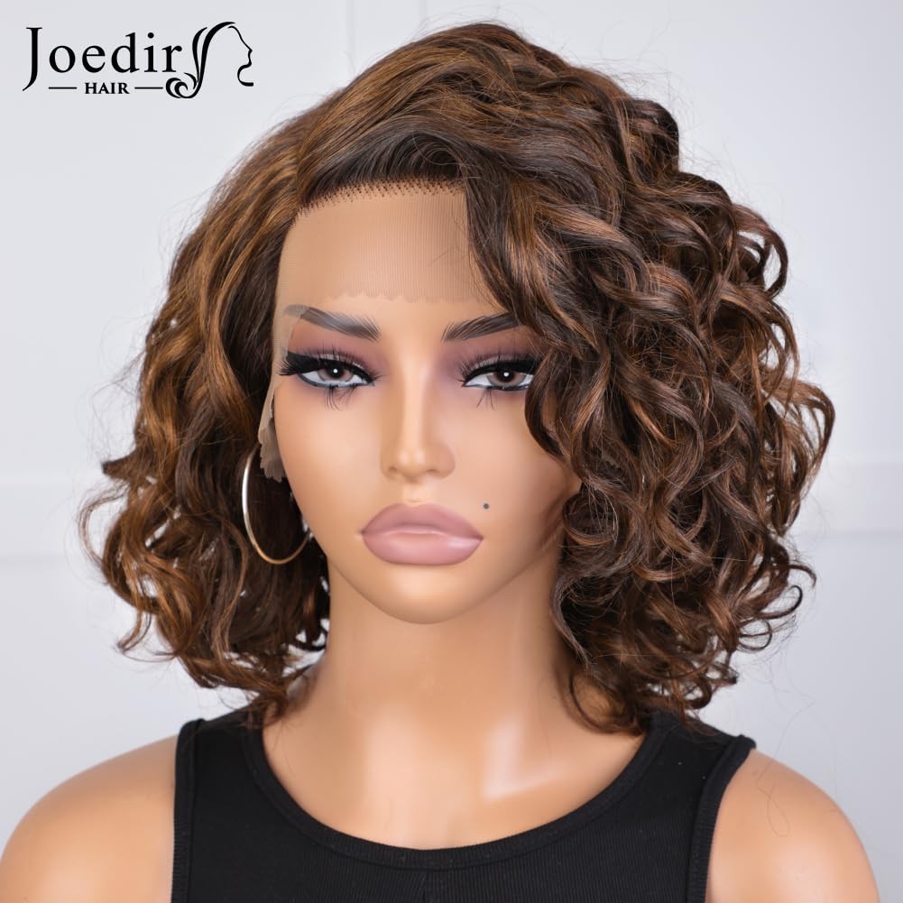 Joedir Hair Side Part Short Curly Human Hair Wig For Black Women C Parted Hd