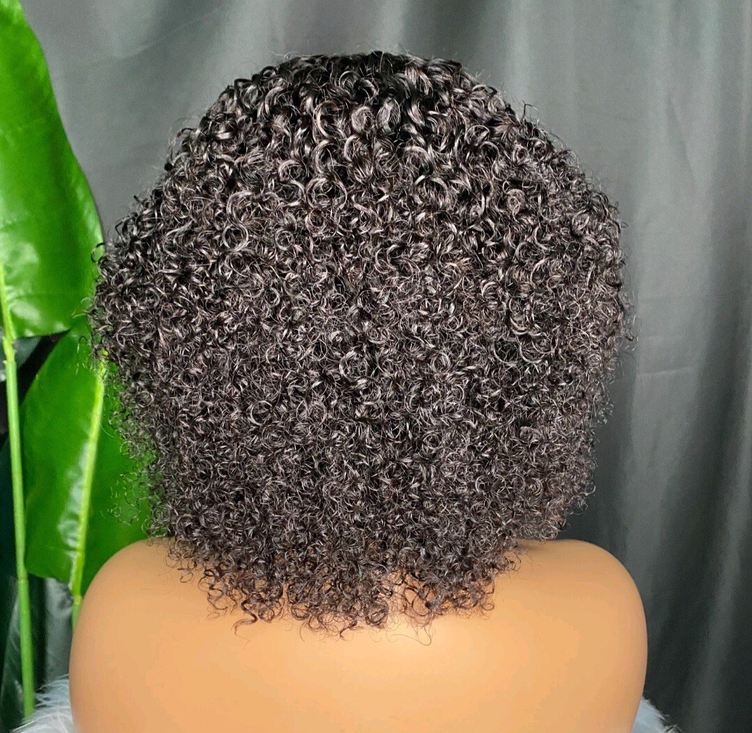 12A 8INCH RAW UNPROCESS PERUVIAN 4X4 SWISS LACE WIG KINKY CURLS 180% DENSITY 1B#