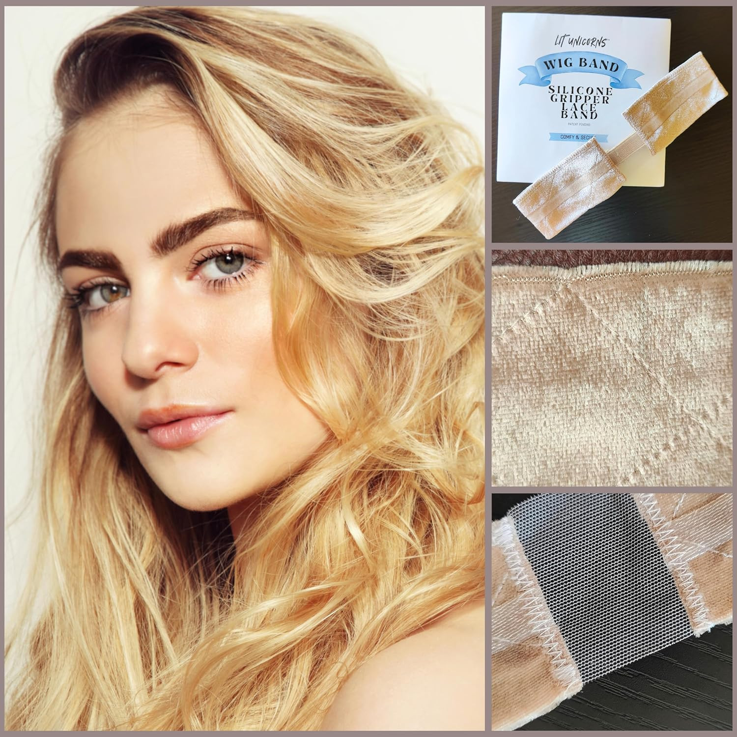 Velvet Grip Wig Band | Silicone and Lace | Adjustable for Lace Front Wigs (Beige