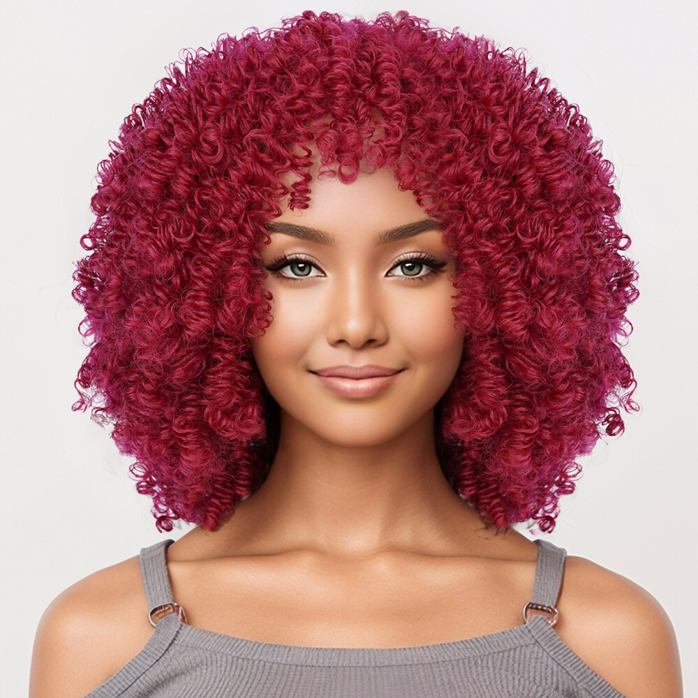 Short Curly Wigs for Women Soft Big Curly Wig with Bang Heat-Resistant Wavy Wig