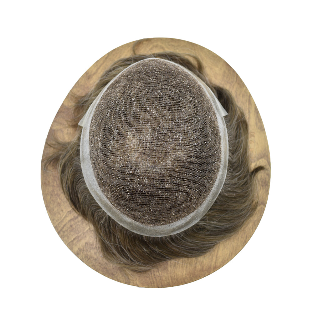 US Mens Toupee French Lace Hairpiece Poly Pu Skin Around Hair System Replacement