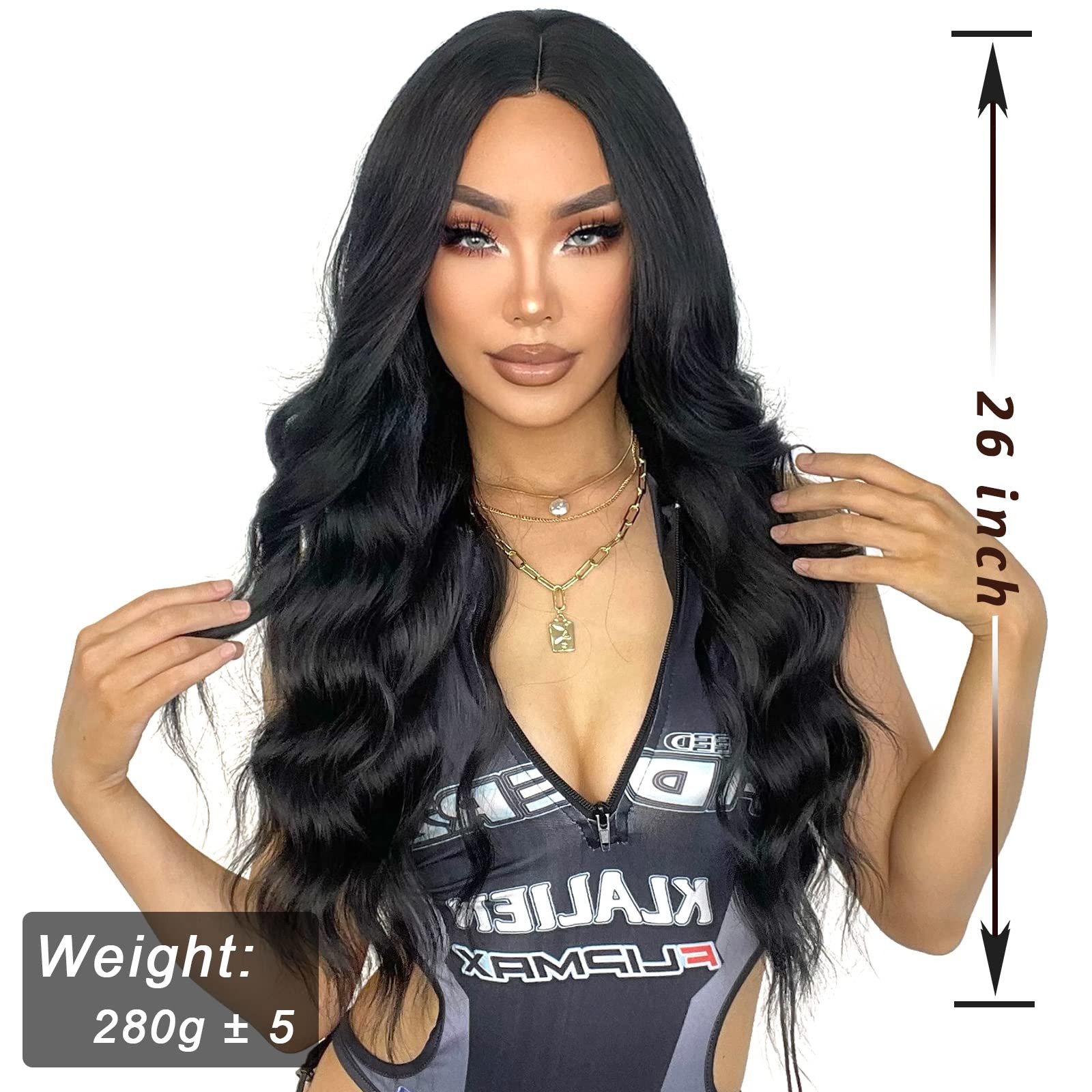 Long Black Wigs for Women 26 Inch Long Curly Wig Natural Looking Synthetic He…