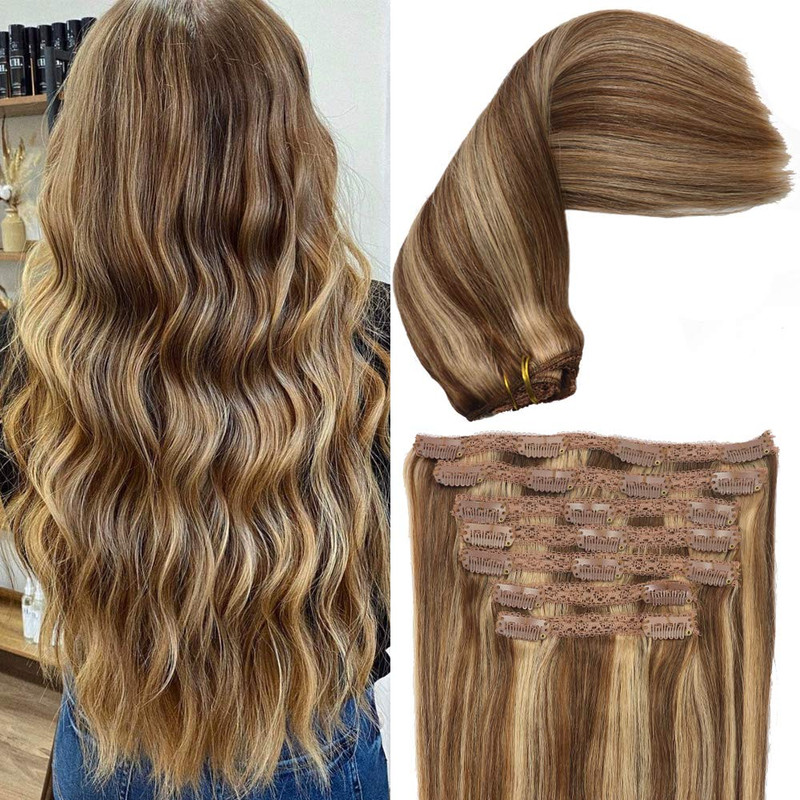 Eufficco Human Hair Lace Clip In Hair Extensions Thick Ends Highlights Piano