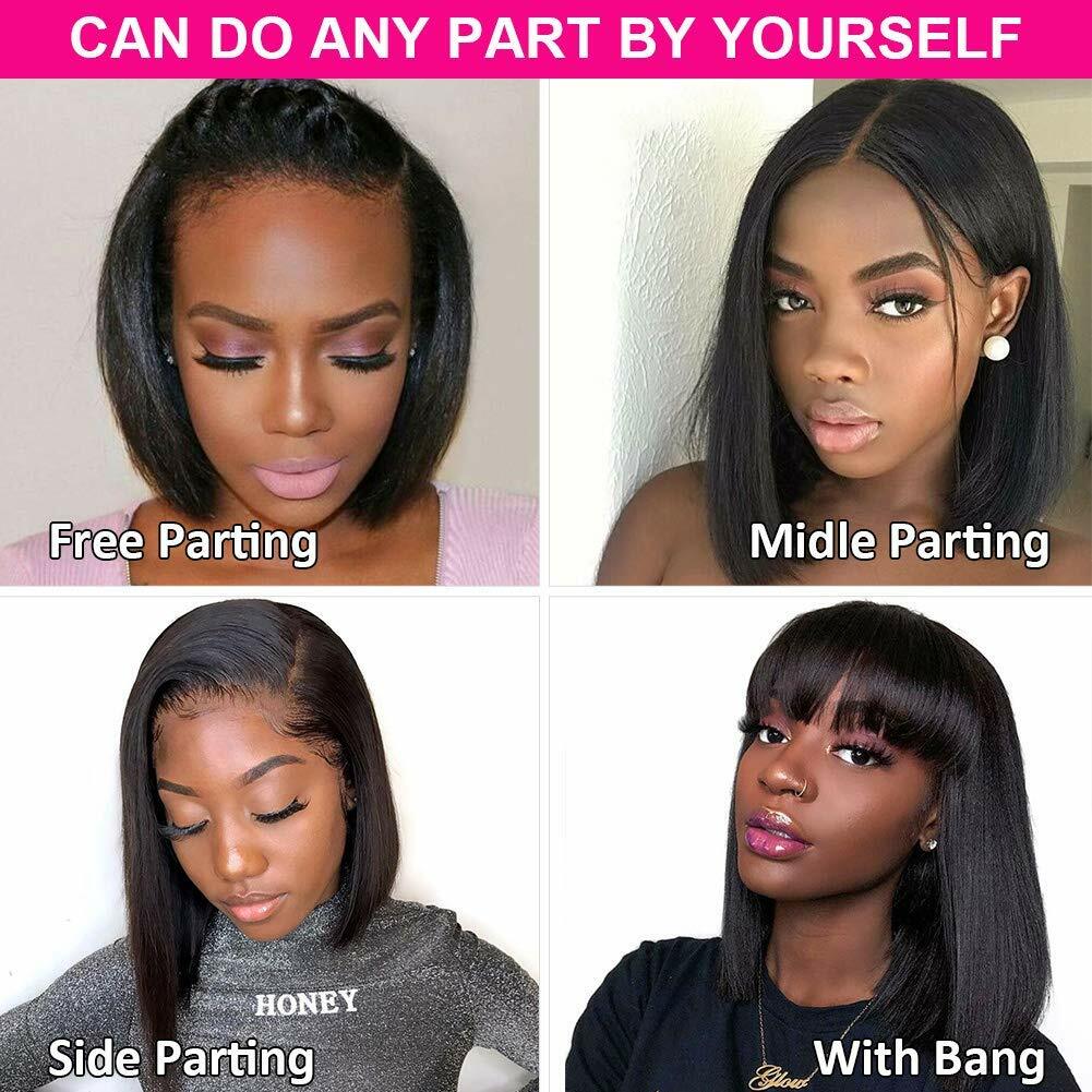 Lace Closure Wigs Bob Straight 4*4 lace middle part 100 Human Hair For Women