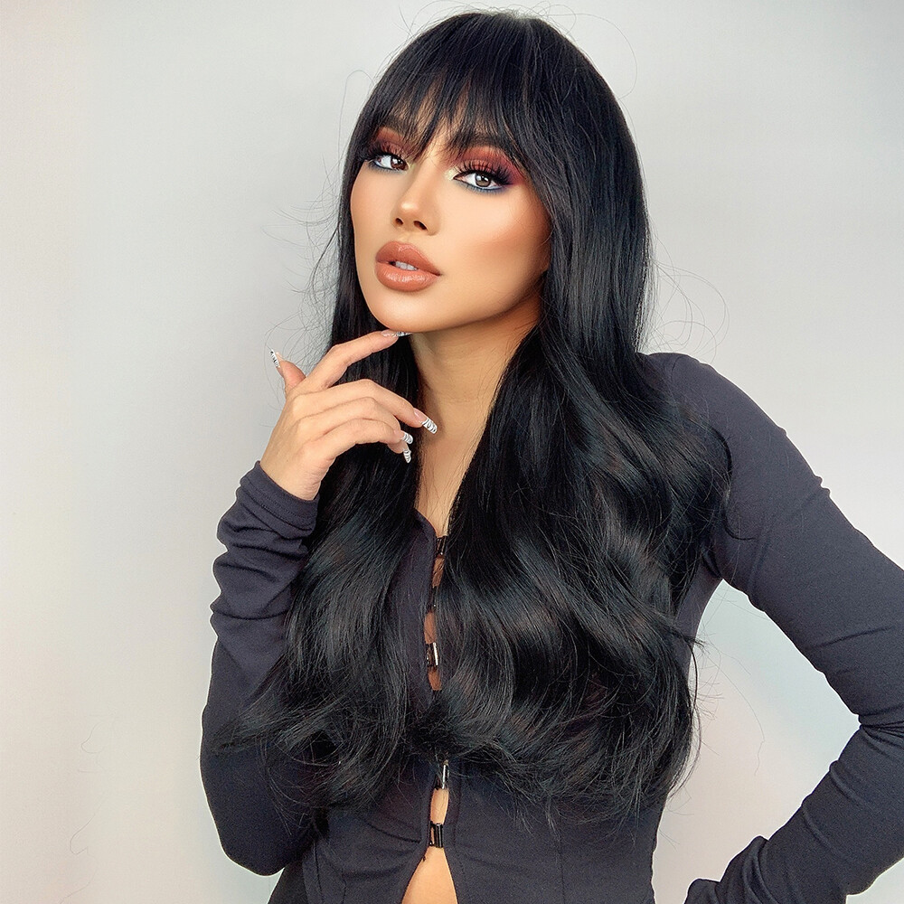 Long Wavy Dark Brown Black Synthetic Hair Wigs Natural Long Wavy Daliy Women US