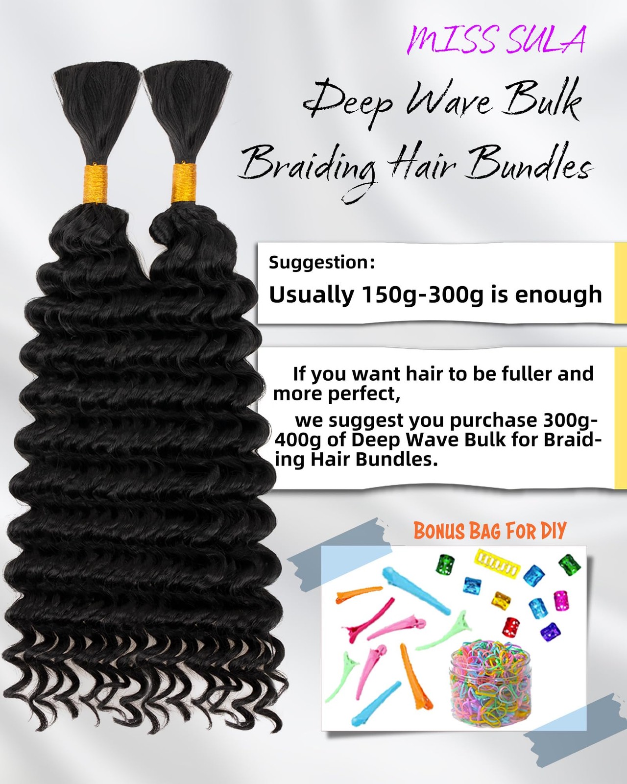 Deep Wave Bulk Braiding Hair-Wet and Wavy Human Braiding Hair,18 Inches 2 Bun…
