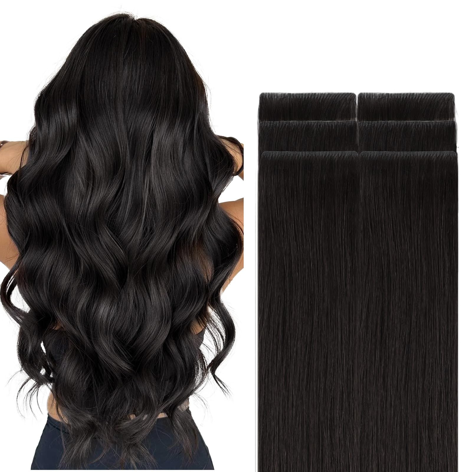 GOO GOO Invisi Edge Tape-in Human Hair Extensions 1B Natural Black 6pcs