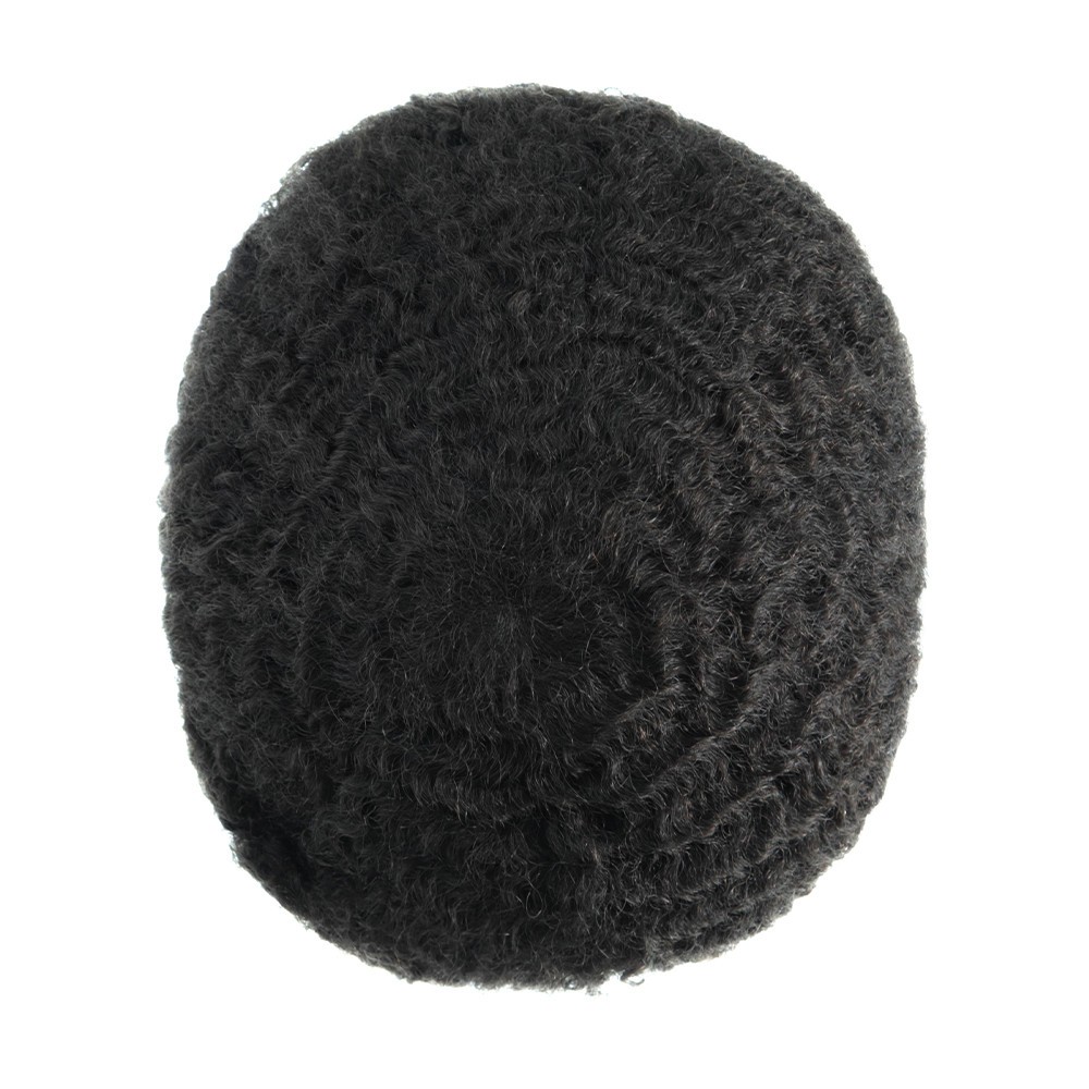 Toupee Mens Human Hair Afro Curl French Lace Hair System Hair Pieces 10mm #1B
