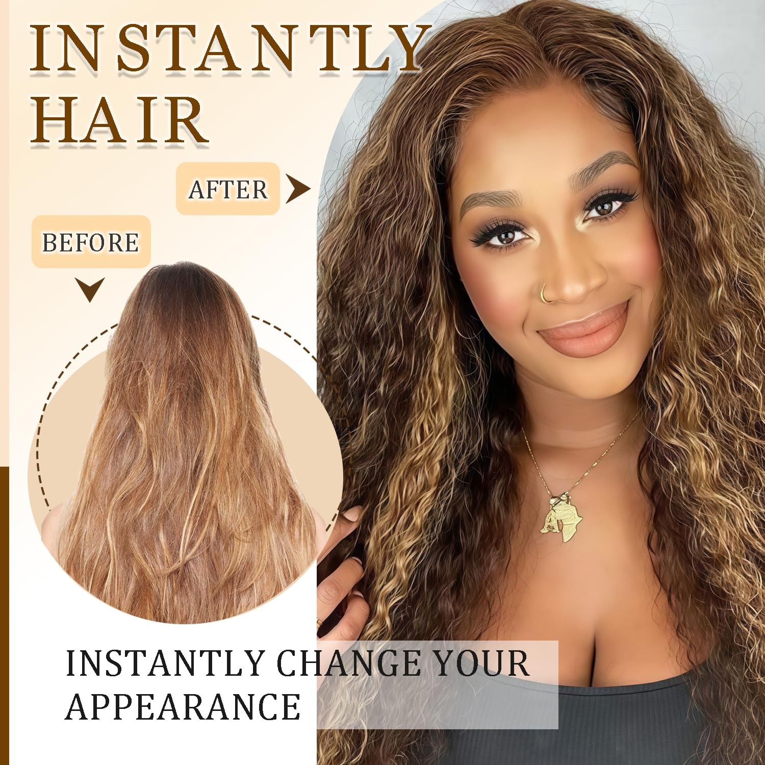 P4/27 Highlight Brown Deep Wave Clip in Hair Extensions – 12 Inch Real Remy H…
