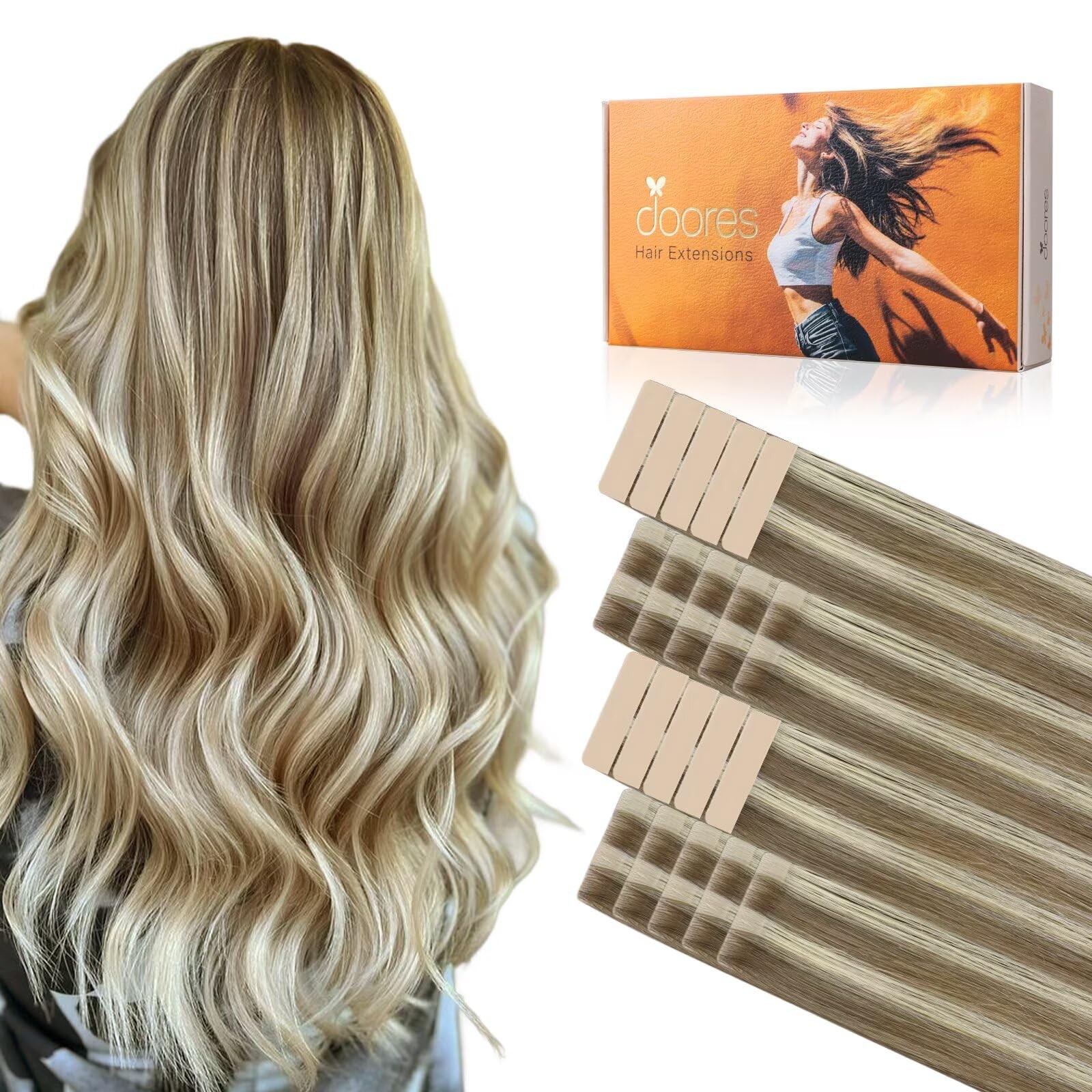 Doores Invisi Edge Human Hair Tape In Extensions Light Brown Highlighted Medium