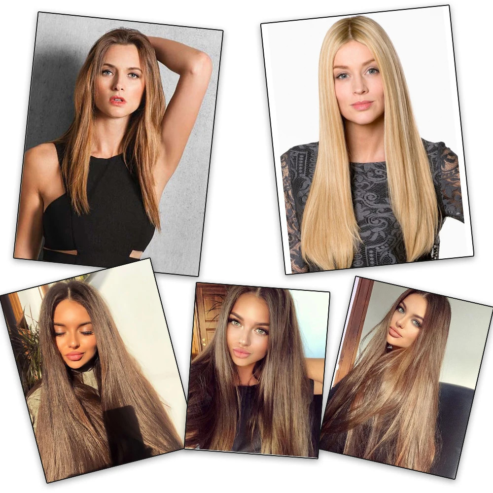 Synthetic Long Straight Clip In Hair Extension 5 Clips Heat Resistant Blonde