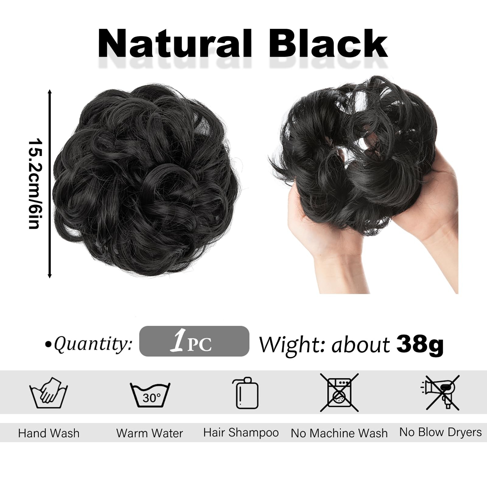 HIZEMLK 1PCS Messy Bun Hair Piece Scrunchies for Natural Black