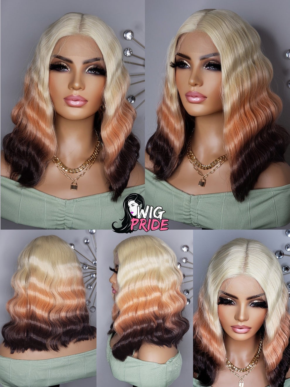 New Short Wavy Crimp Bob Style Lace Front Wig 613 Blonde Brown Ombre Hair Wigs
