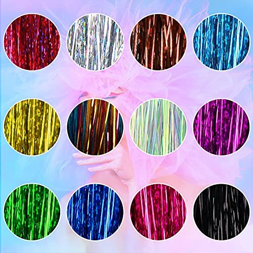 47 Inches Tinsel Hair Extension with Tool 12 Colors 2400 Multi 12 colors