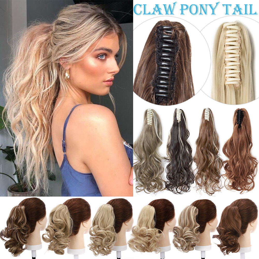 Thick Real Claw Ponytail Clip In Hair Extensions Pony Tail Wavy As Human Hair US