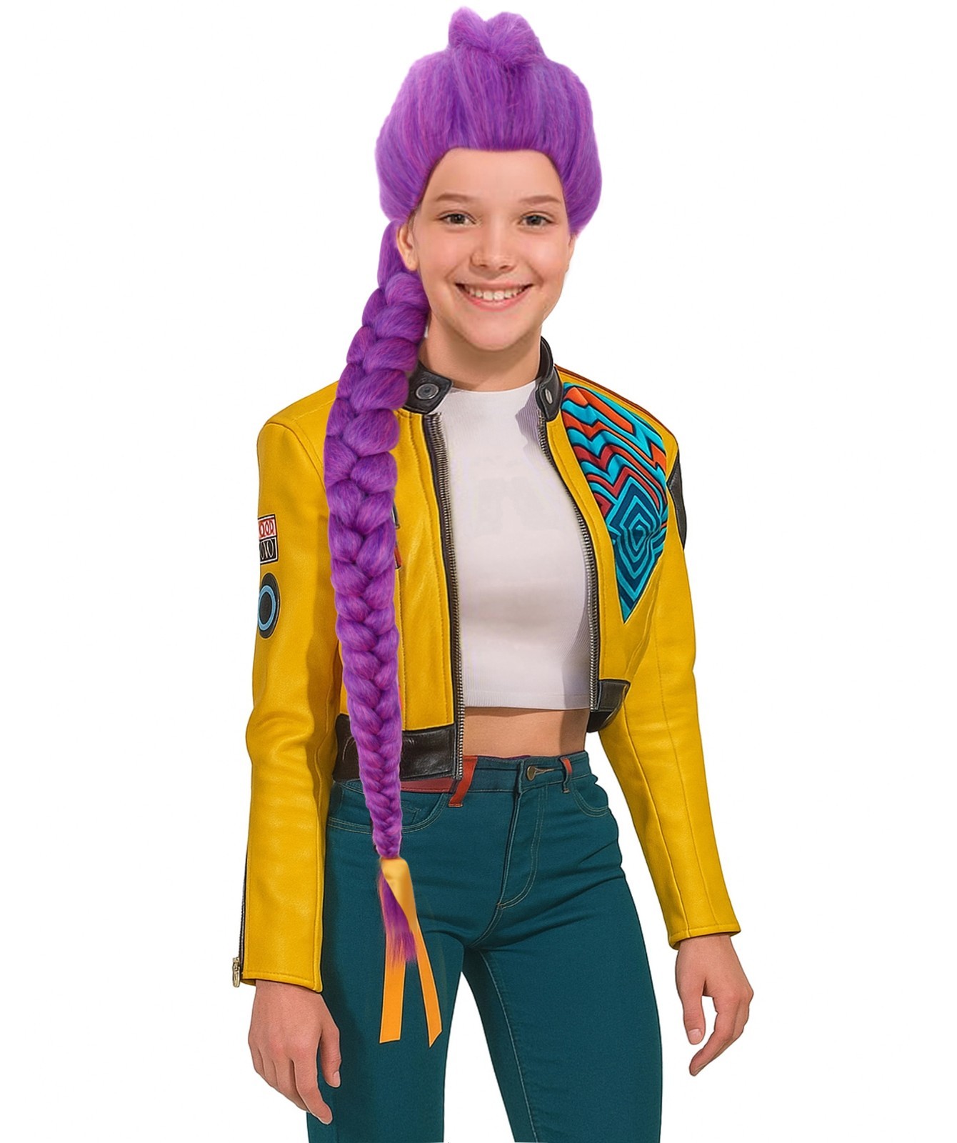Teens K-Pop Rumi Demon Hunters Wig with Long Purple Fantasy Braid Halloween Wig