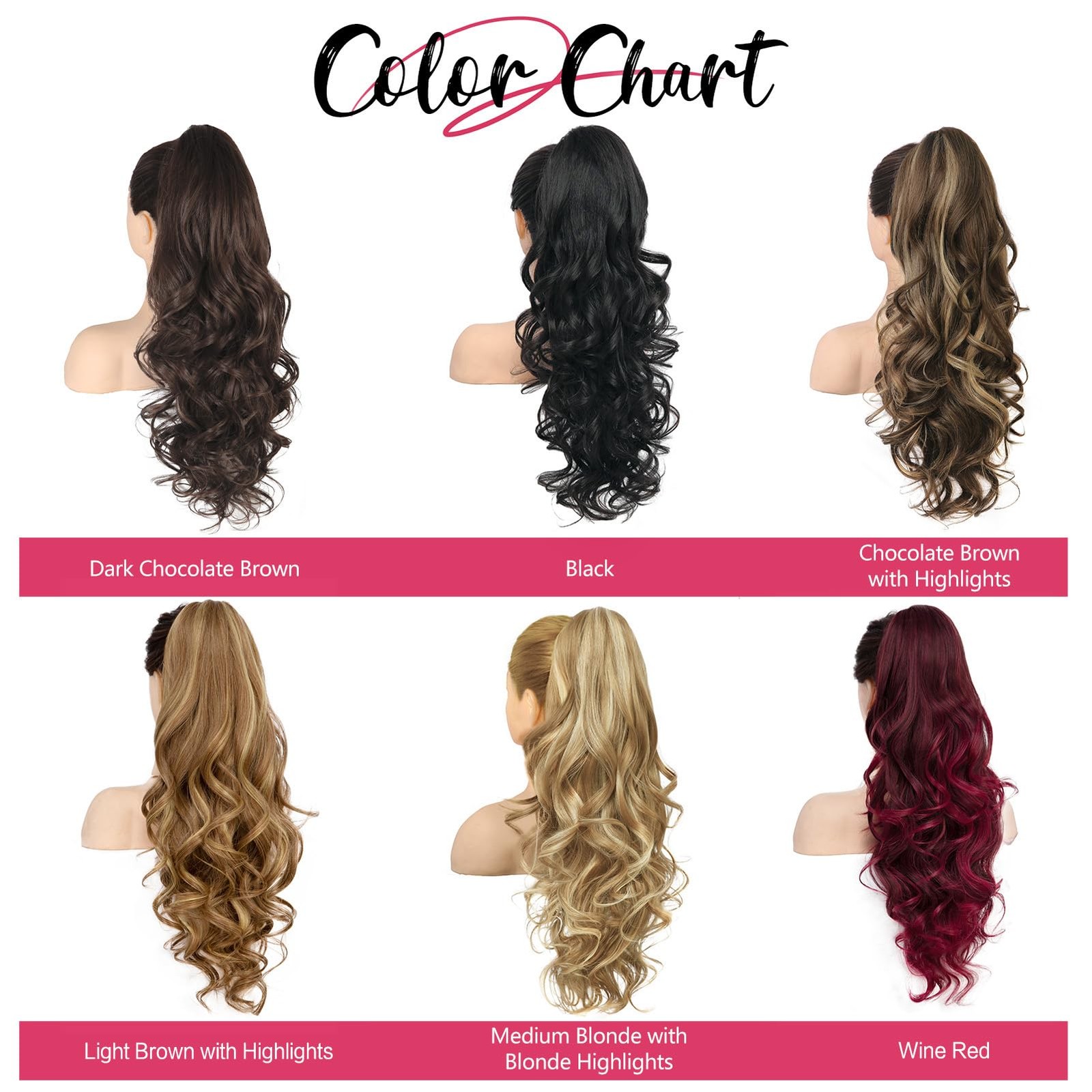 N NAYASA 24”Long Wavy Ponytail Extension, Burgundy Ombre 24 Inch, Wine Red