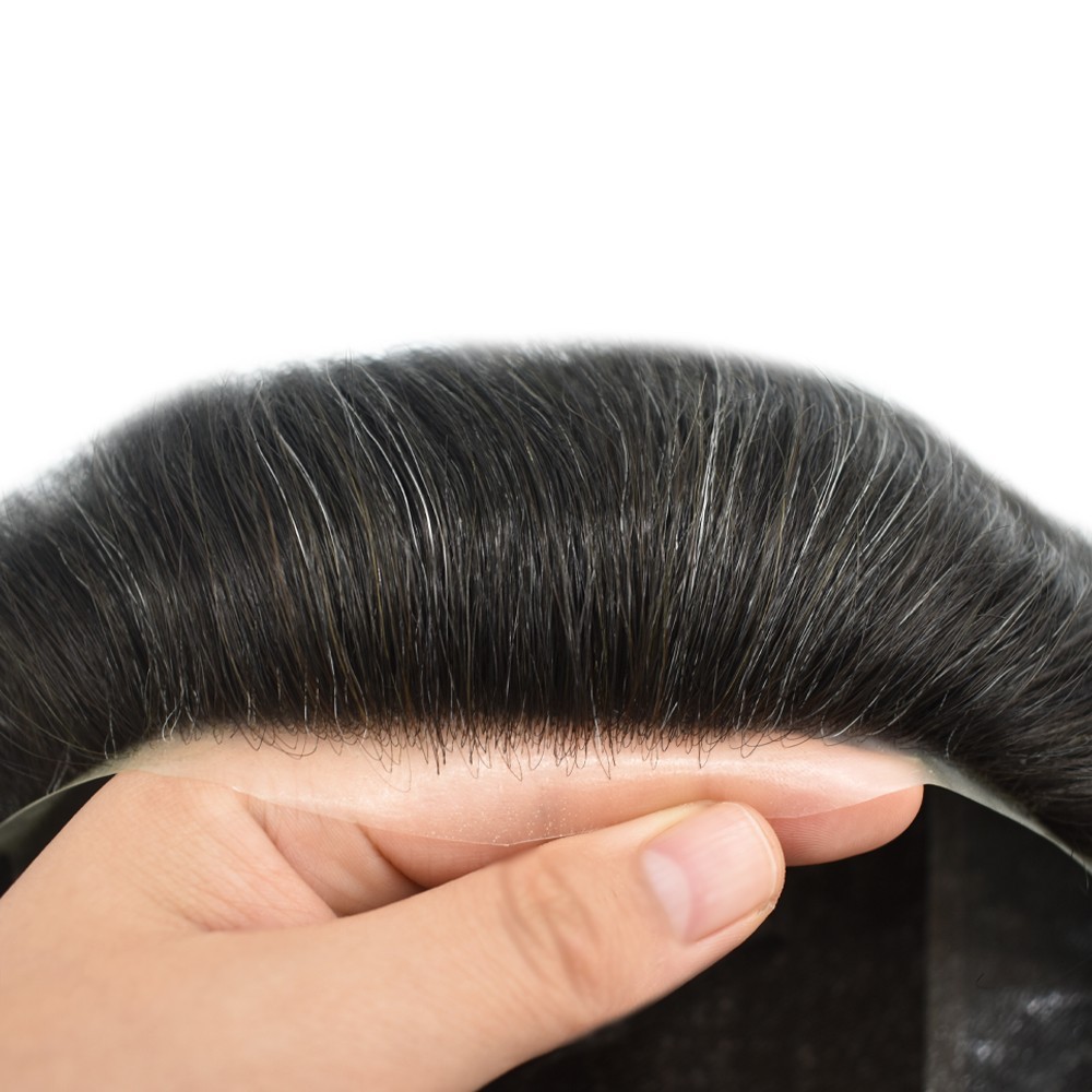 Mens Toupee Wigs French Lace Hair Piece Poly PU Around Hair Replacement systems