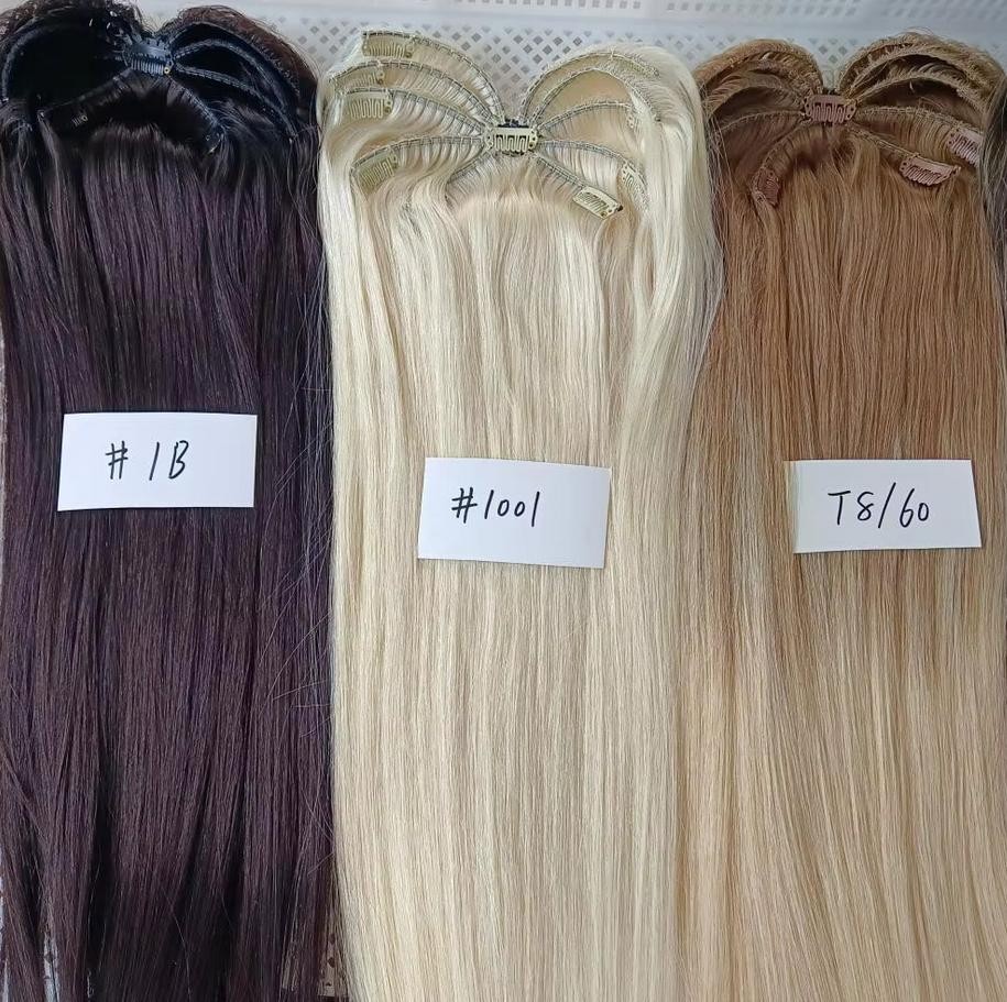 Blonde Customize Spider Seamless Octopus Clip in Hairpiece Clips in Wefts Topper
