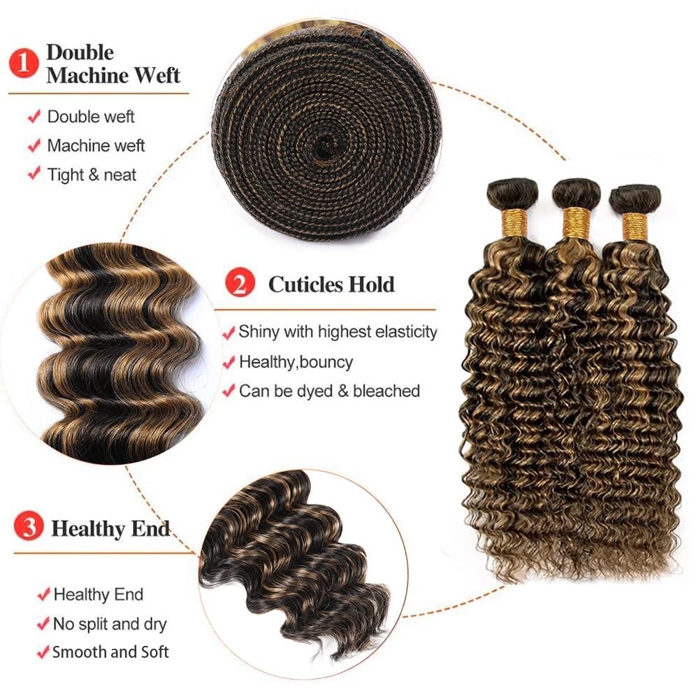 Dokksiiia Highlight Piano Color Ombre Bundles P1B/27 Deep Wave Human Hair