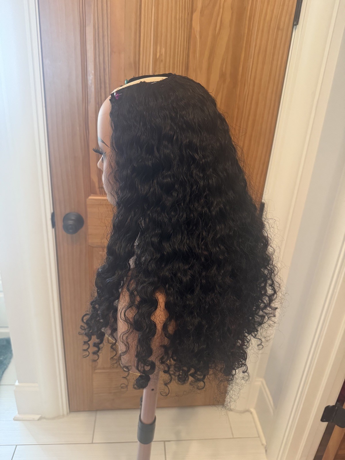 24” Custom Raw Burmese Curly U-Part Wig – Black w/ Red Highlights – New