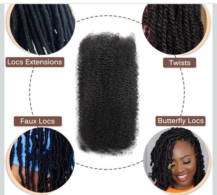100% Afro Kinkys Bulk Human Hair for Twists, Afro Kinkys Human Hair Bulk 22”