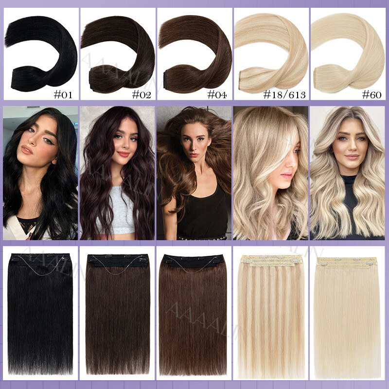 Invisible Wire In 100% Real Remy Human Hair Extensions Clip In Hairpiece 1PCS US