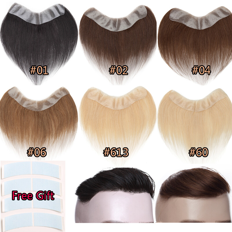 Mens Toupee Receding hairline Patch Thin Skin PU Bald Human Hair Piece System US