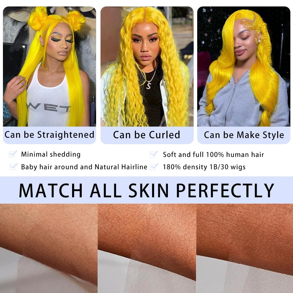 Xiapay 26 Inch Yellow Lace Front Wig Human Hair 13X4 Body Wave Lace Front Wigs