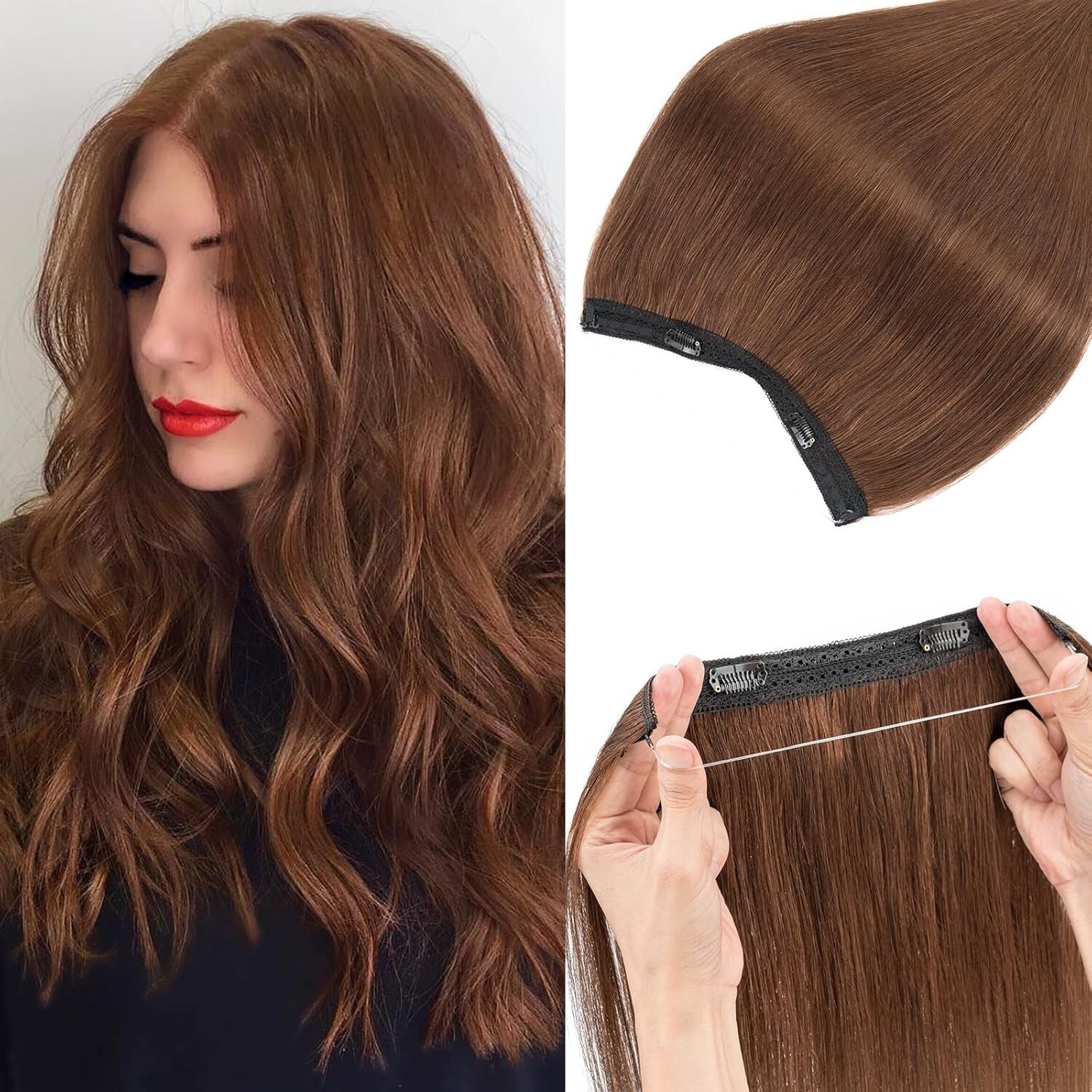 Halo Remy Human Hair Extensions 11 inch #4 Medium Brown Invisible Wire Clip In