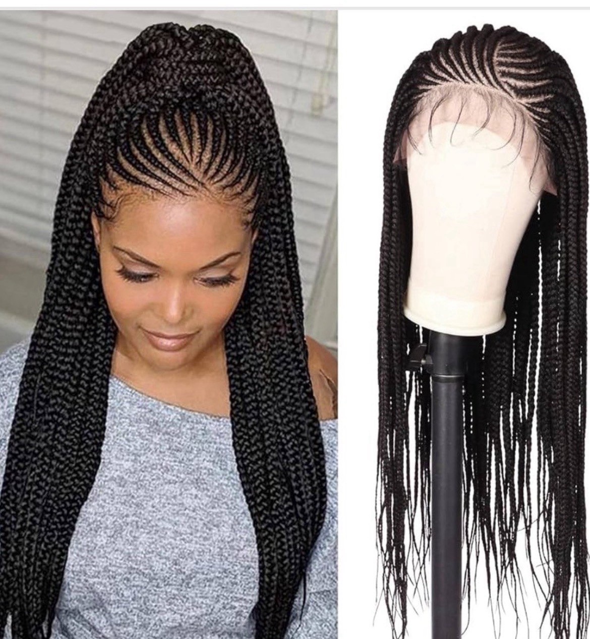 Women’s Black Braided Lace Front Synthetic Wig w/ Adjustable Strap, One Size