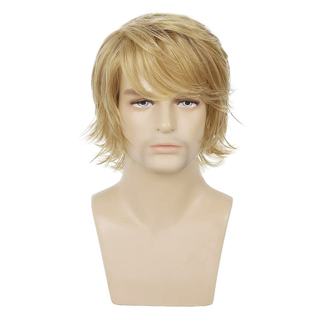 Sallcks Man Blonde Short Fluffy Layered Wig natural synthetic stage performance