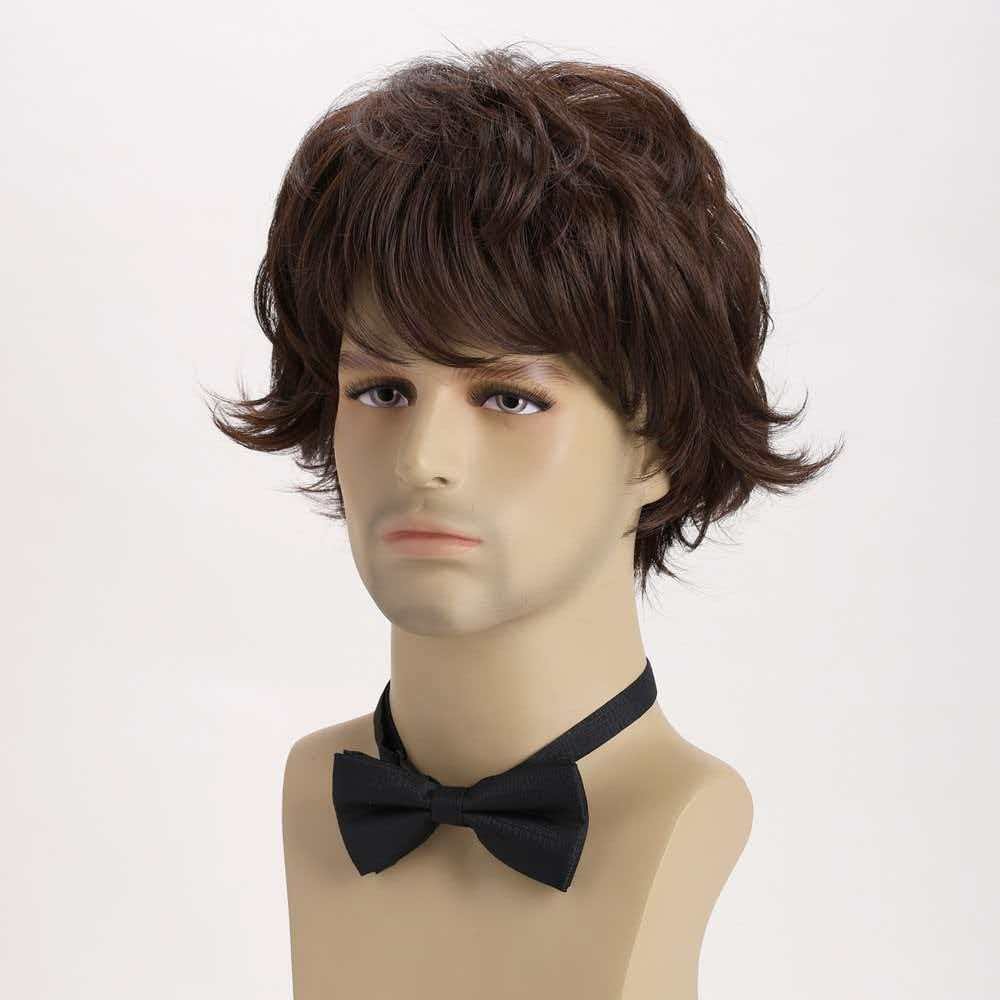 12in Men Short Wavy Brown Wig Full Heat Resistant Synthetic Cosplay Party