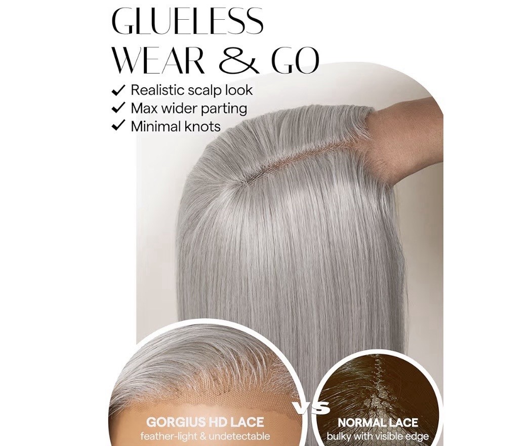 Silver Bob Wig Grey Highlights Glueless Straight Synthetic Lace.12”, .MSRP $57