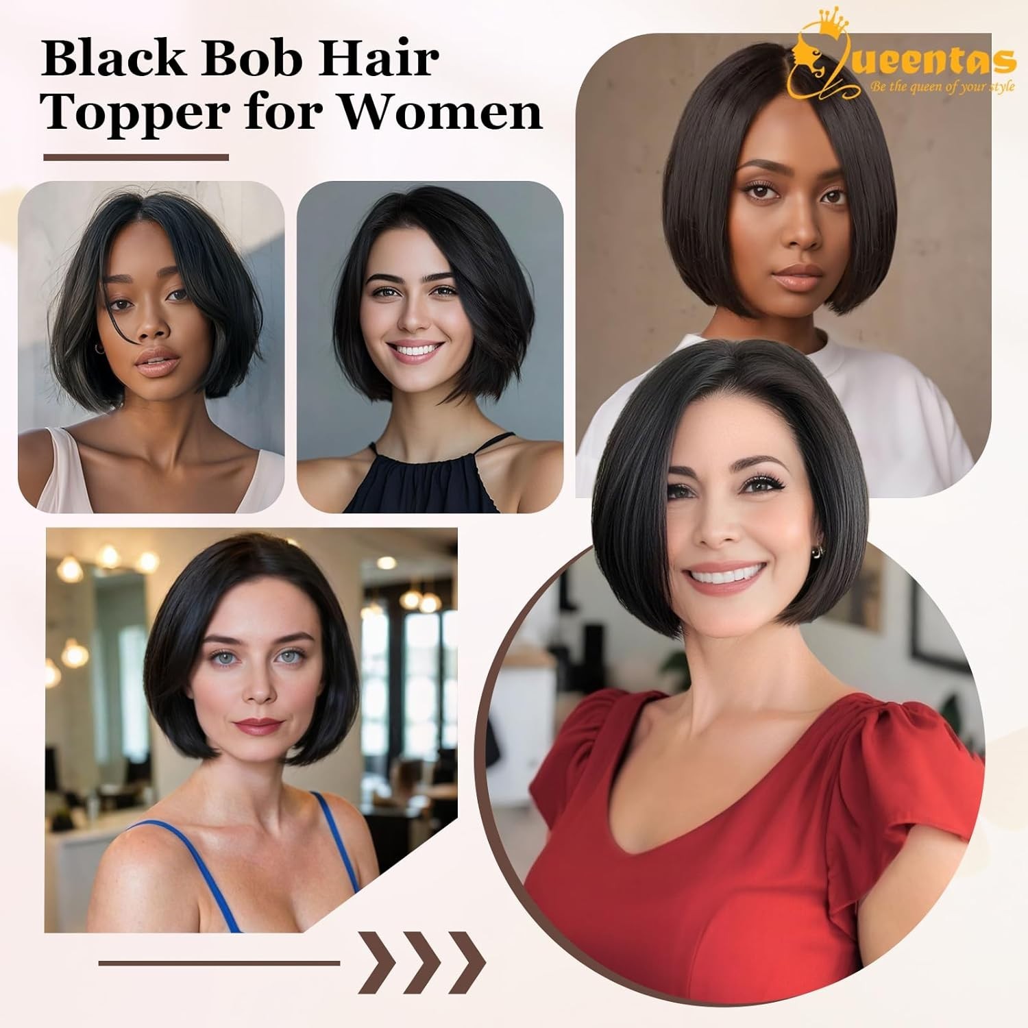 QUEENTAS Black Hair Topper for Women with Thinning Hair Pieces 5.7″*5.7″Large Co