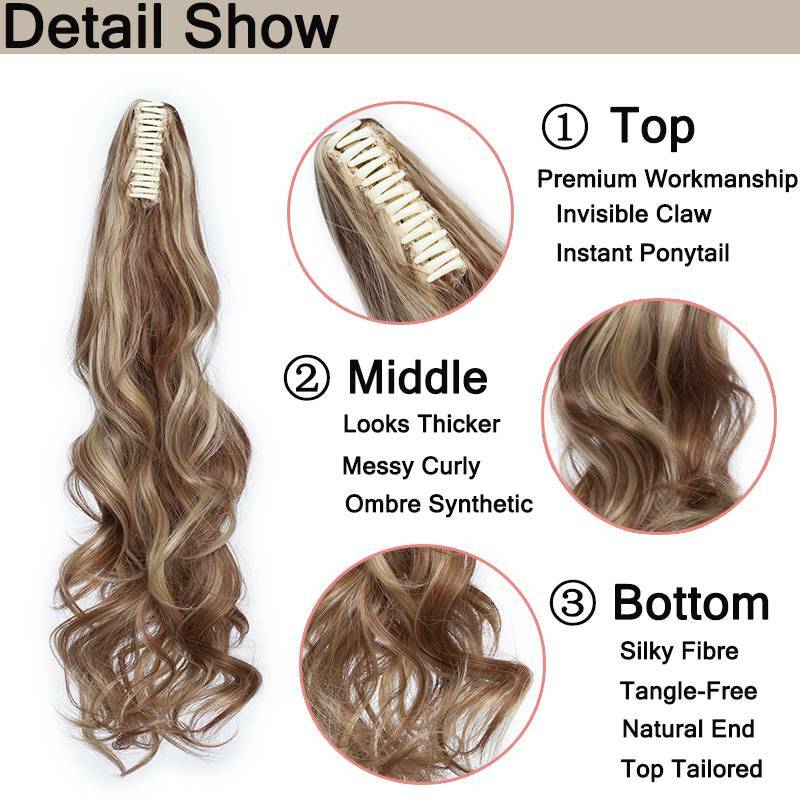 Real Thick Clip In Pony Tail Hair Extensions Claw Clip On Ponytail As Human US