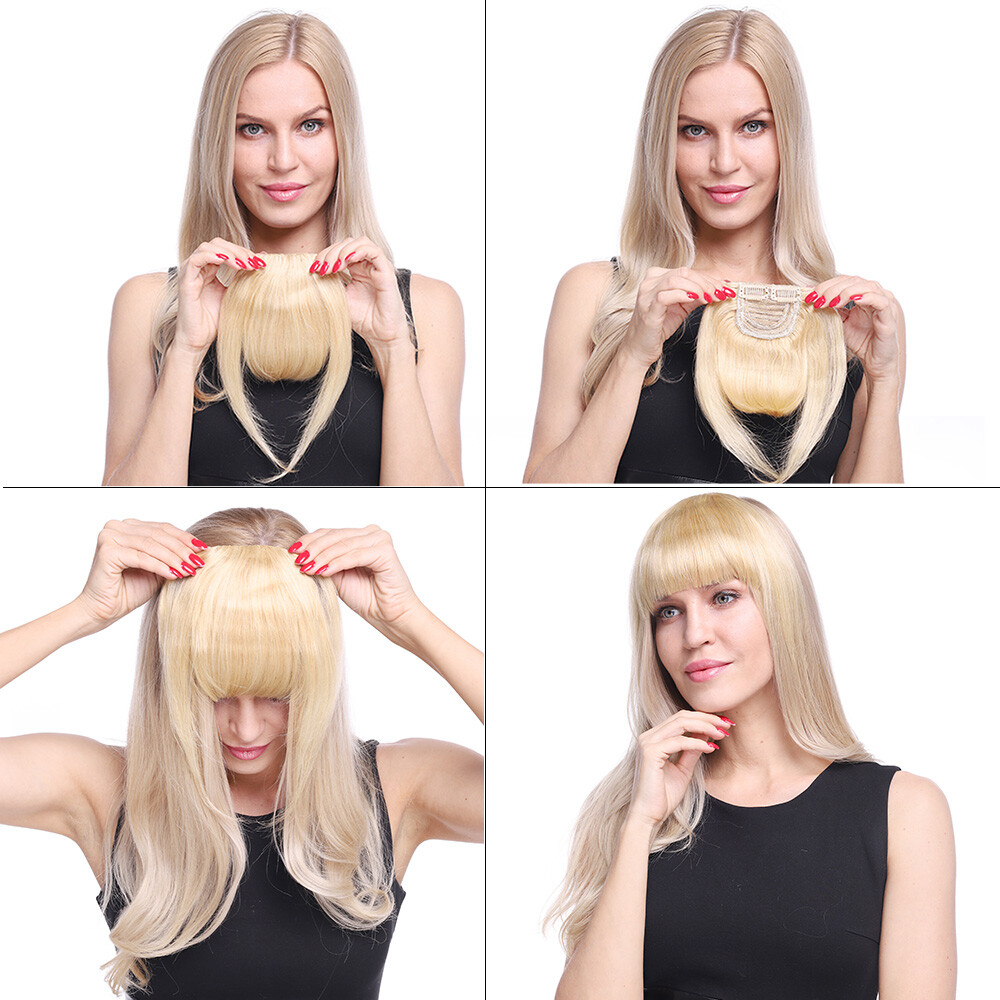 Thick Bangs 100% Remy Human Hair Extensions Clip In Fringe Black Brown Blonde US